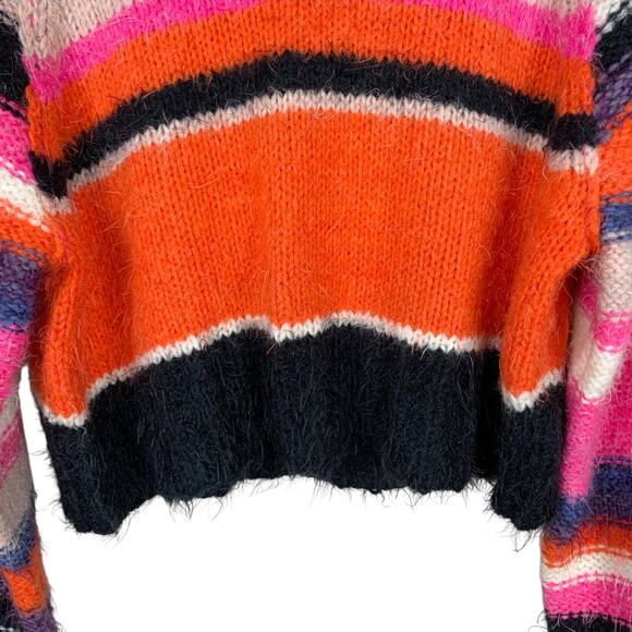 Free People Snowbird Sweater Pink Stripe Boxy Fuzzy Knit Women's XS - Picture 4 of 11